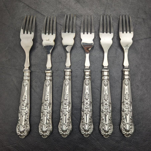 1936 British vintage sterling silver handle cutlery 6x2 & server set in wooden box